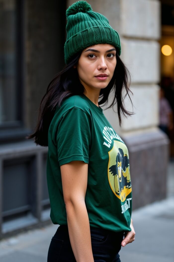 Green T-shirt with Beanie Cap - Image 3